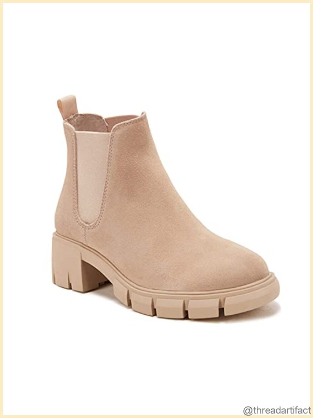 Leather Platform Chelsea Ankle Booties Chunky Block Heel Slip On Combat Boots